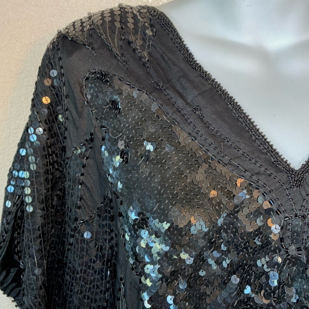 LINSIANO VTG butterfly wing top XXL, black sequined/beaded wings front/back. EUC - Picture 6 of 16